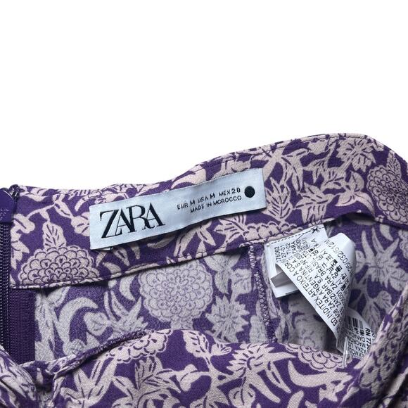 Zara Split Knotted Twisted Front Floral Midi Skirt Purple Size Medium - Picture 5 of 6